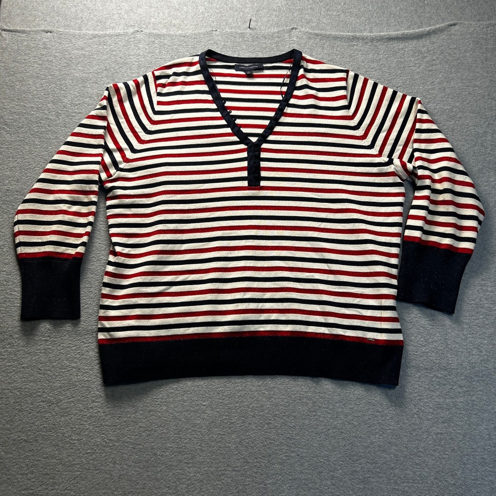 Tommy Hilfiger Striped Sweater Womens 2X Red White Blue Knit Top
